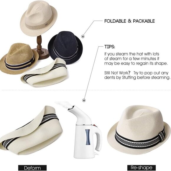 Stylish Tan Fedora Hat with Navy Band - Picture 5 of 5